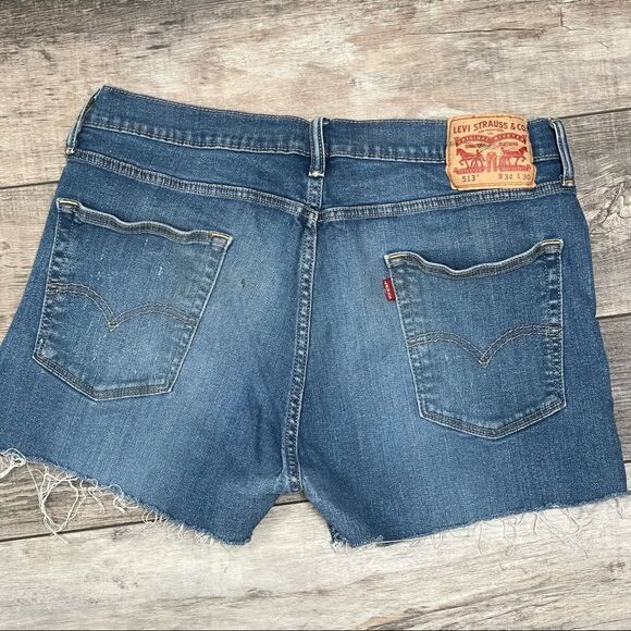 Levi’s 513 High Waist Distressed Cut Off Mom Shorts 34” Waist Raw Hem - Picture 5 of 12